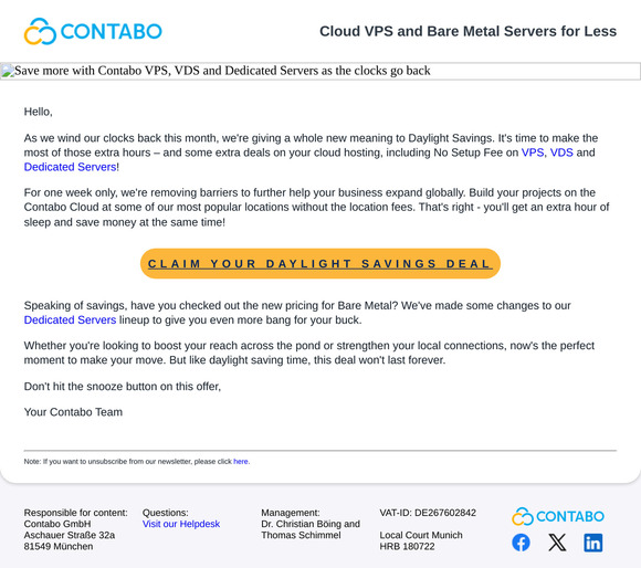 Get Daylight Savings on your new VPS, VDS or Dedicated Server