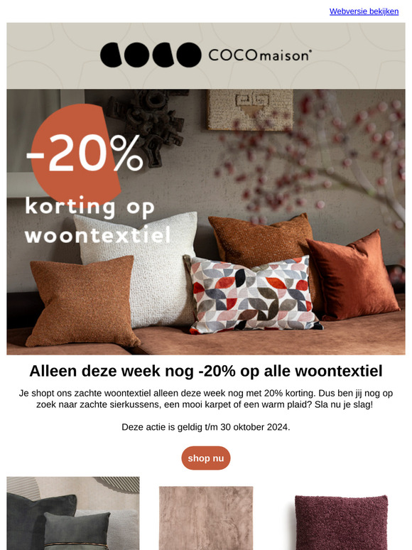 Hoi —, alleen deze week nog 20% korting op alle woontextiel 🤩