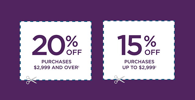 20% Off Purchases $2,999 And Over / 15% Off Purchases Up To $2,999