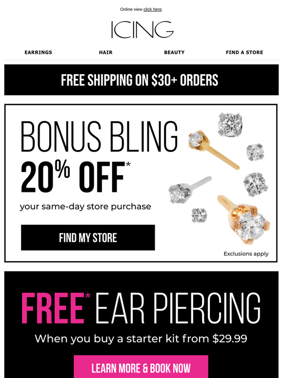 ✨ Get pierced & get a 20% off shopping spree ✨