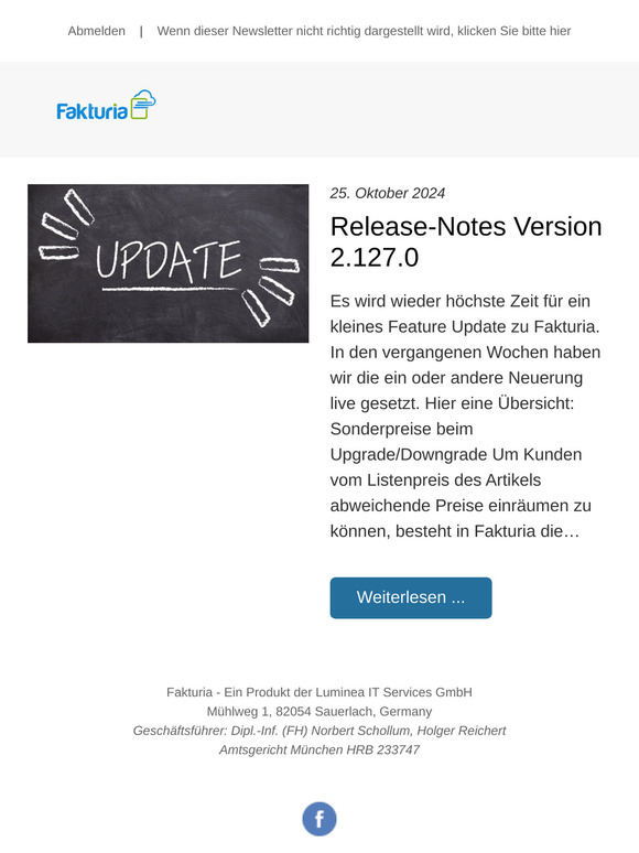 Fakturia: Release-Notes Version 2.127.0