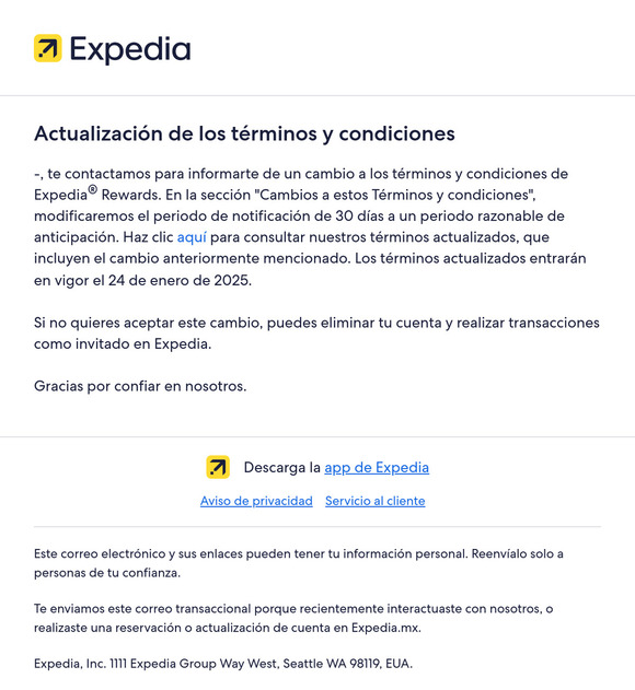 Nuestros términos van a cambiar