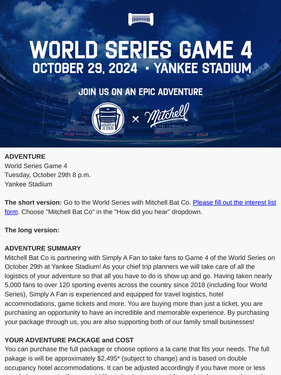 Join us for Game 4 of the World Series at Yankee Stadium