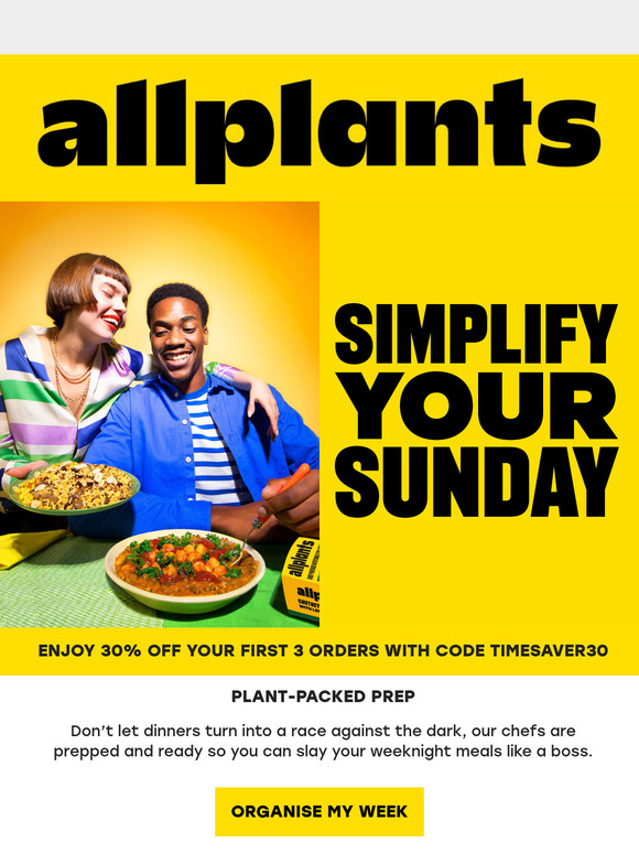 Relax this Sunday with chef-made, plant-packed meals