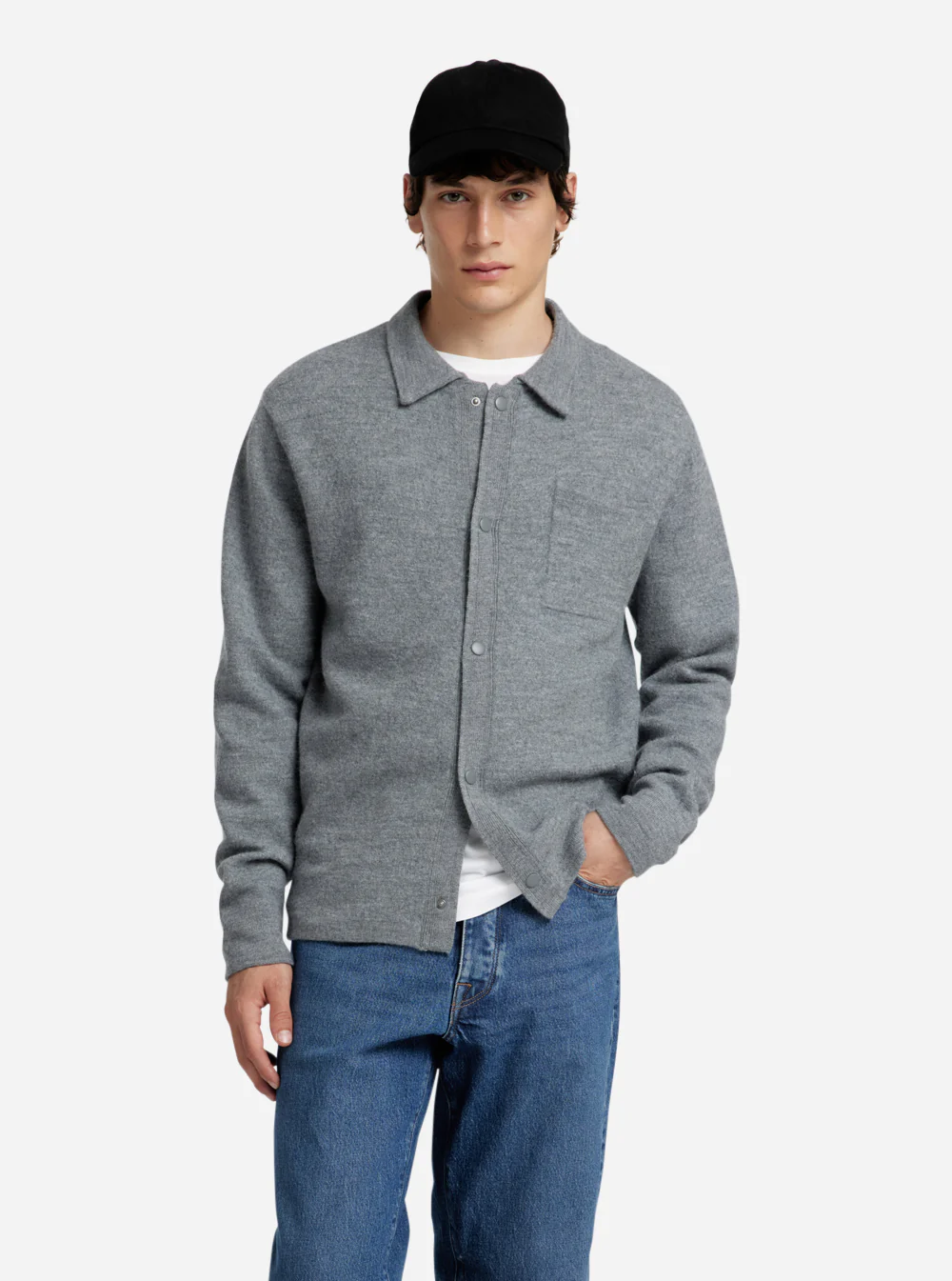 Image of Reason LS Knit Boiled Wool Cardigan - Medium Grey Melange