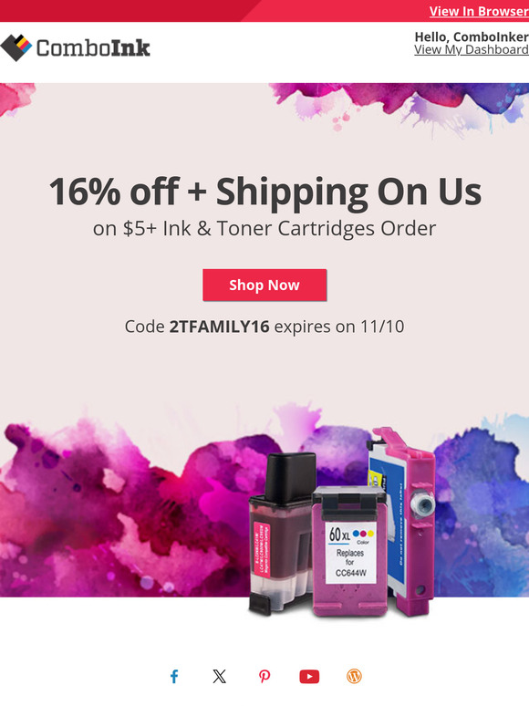 Your  ink order with 16% off is ready now.