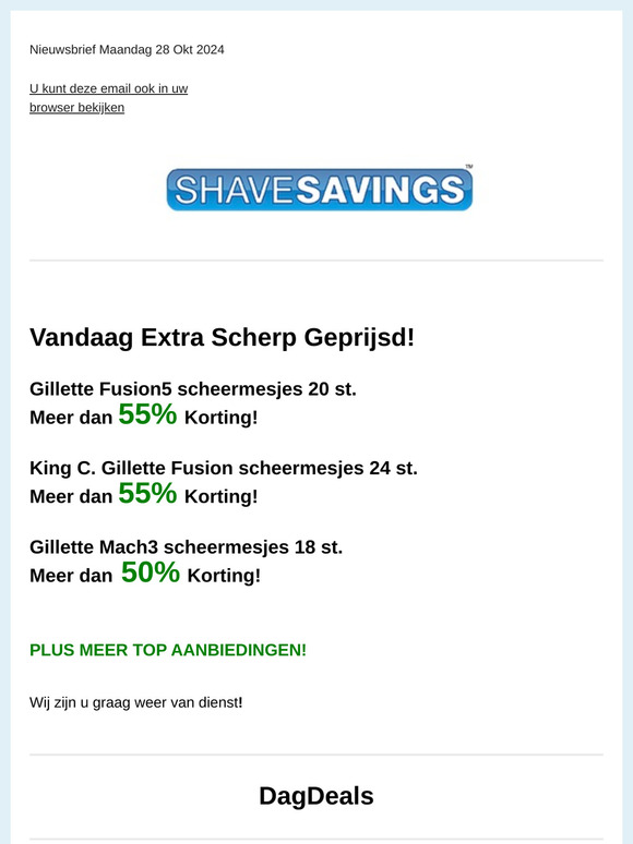 DagDeals Gillette Fusion 20 en 24st >55 % Korting! Mach3 en meer Top Aanbiedingen!