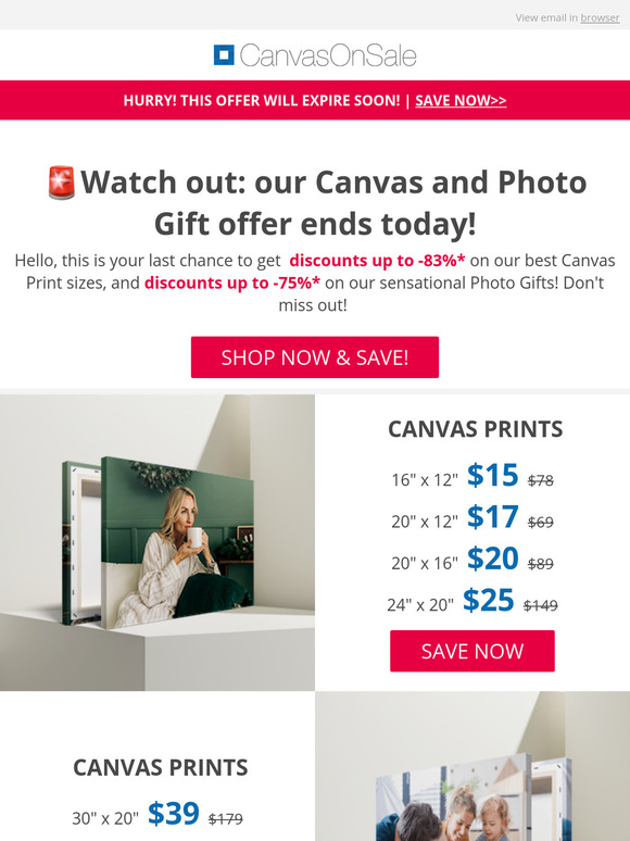 Time's running out! Canvas and Photo Gifts from only $7.50