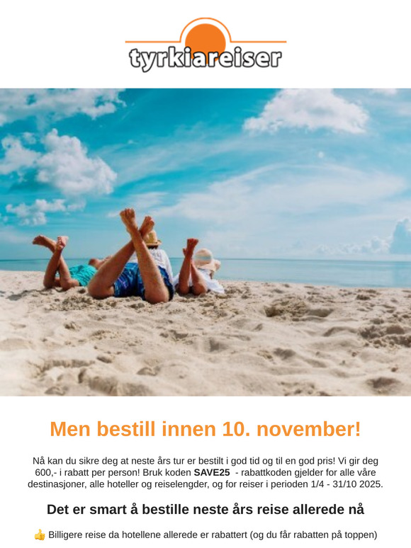 Bestill neste års reise med rabatt