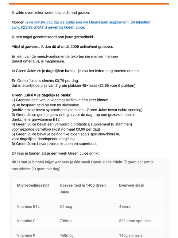 Laatste dag Gratis bij Green Juice: Magnesium supplement (60 tabletten)