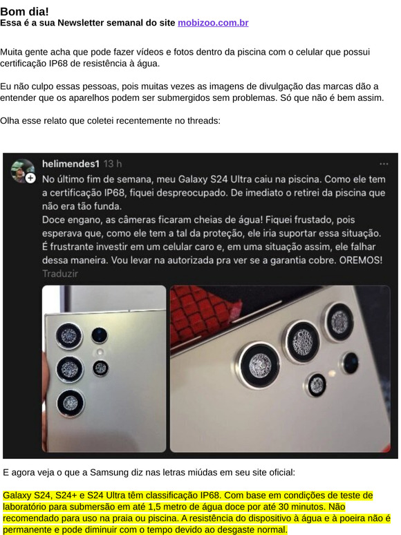 ALERTA: Seu celular com IP68 não é à prova d'água!