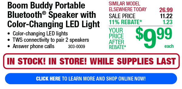 Boom Buddy Portable Bluetooth® Speaker with Color-Changing LED Light - Click Here!
