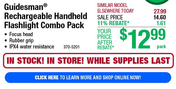Guidesman® Rechargeable Handheld Flashlight Combo Pack - Click Here!
