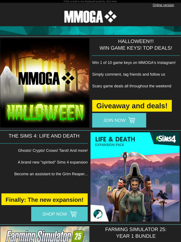 MMOGA - Halloween 2024 Giveaway! Sims 4 Addon! Farming Simulator 25!