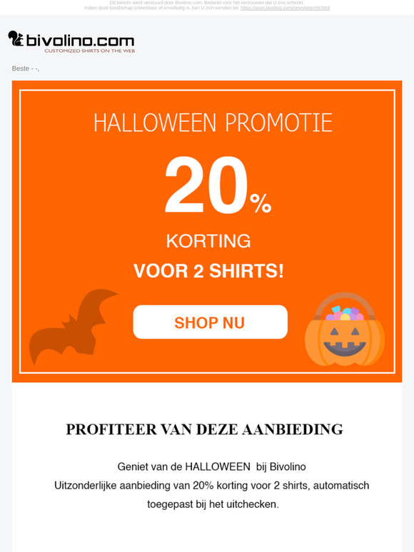 Laatste oproep : Halloween Speciaal: 20% korting voor 2 overhemden