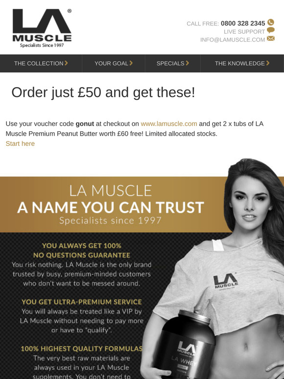 Get 2 free gifts from LA Muscle right now