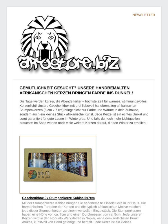 Gemütlichkeit gesucht? Unsere handbemalten afrikanischen Kerzen bringen Farbe ins Dunkel!