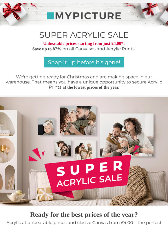 Huge sale on Acrylic Prints  – from £7.78!