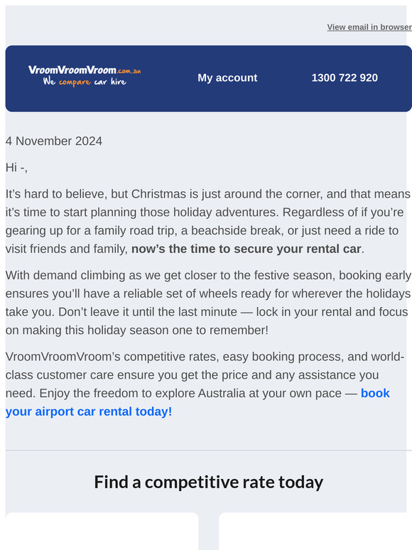 November already!? Book your hire car for Christmas today.