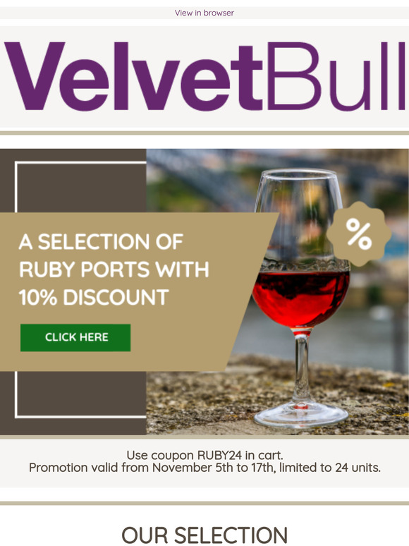 VelvetBull - 10% off on Ruby Ports 🍷
