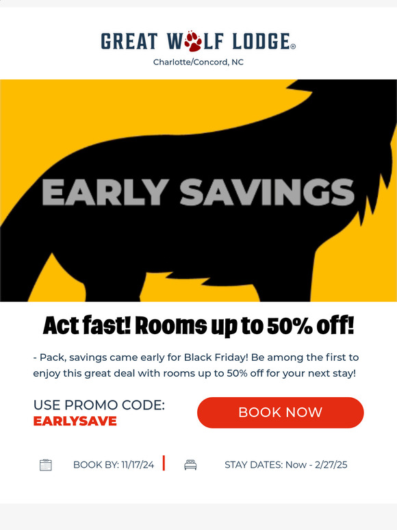 Great Wolf Lodge Exclusive Early Access Book your next stay and save