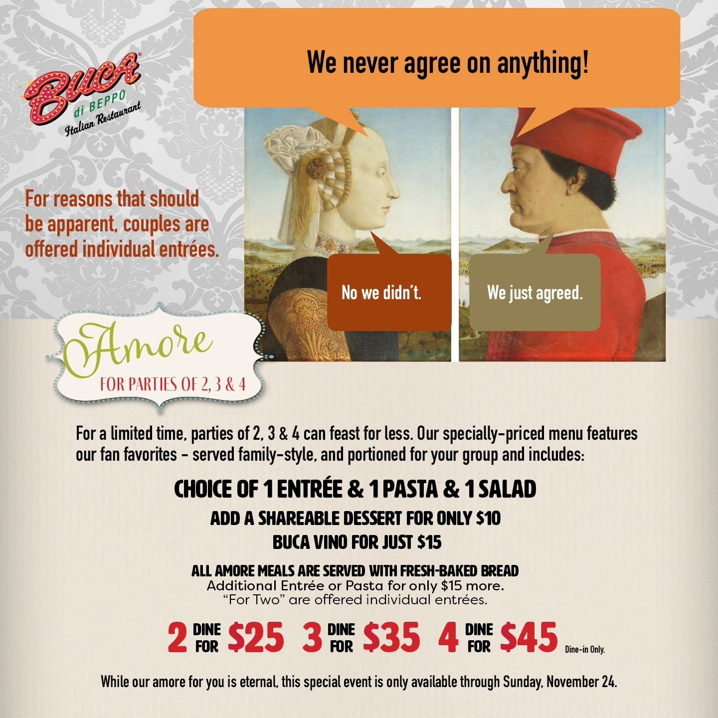Buca di Beppo's New Amore Menu!