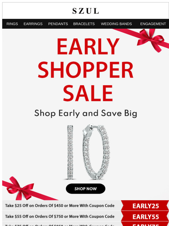 Early Shopper Sale - Save Up to $125 Using Exclusive Coupon Codes