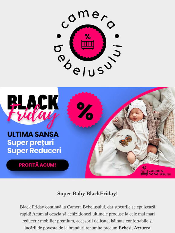 👼 Super Baby BlackFriday 🍼 – Super Produse la Super Preturi - Oferă-i micuțului tot ce e mai bun, acum la reduceri speciale pe CameraBebelusului.ro! 🎁✨