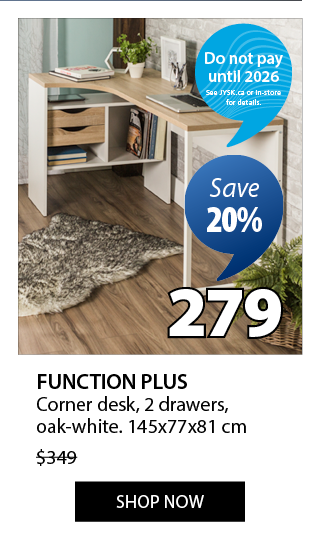 FUNCTION PLUS Corner desk, 2 drawers, oak-white | Save 20%