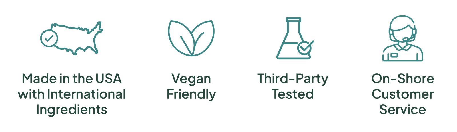 Made in USA with International Ingredients, Vegan Friendly, Third-Party Tested, On-Shore Customer Service