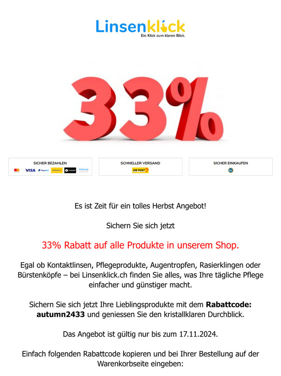 -33% Herbst SALE bei Linsenklick.ch - nur für kurze Zeit.