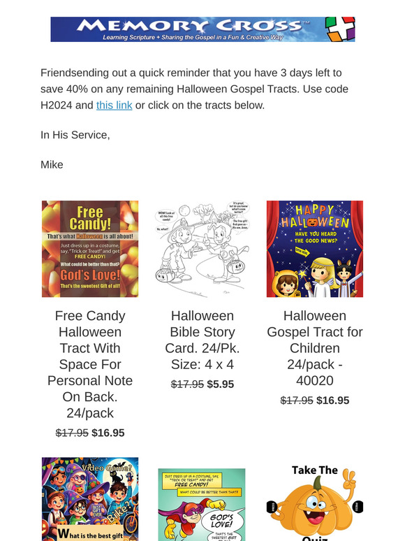 REMINDER: 3 days left to save 40% off on all remaining Halloween gospel Tracts