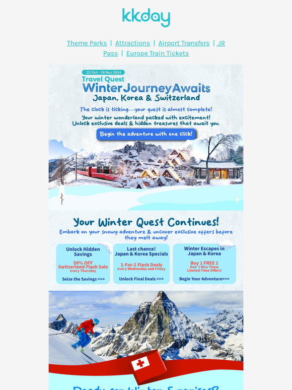 ⏱️ Countdown Begins: Japan, Korea & Swiss Deals Ending Soon!