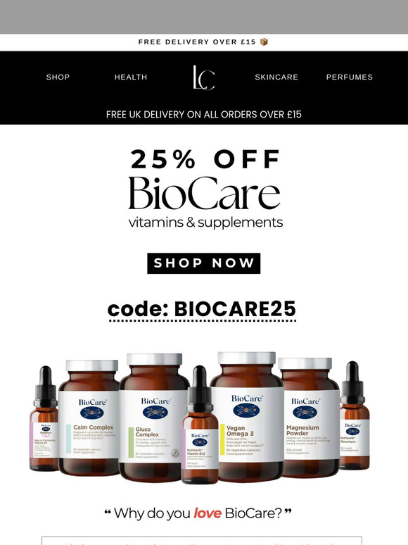 25% off all BioCare vitamins & supplements