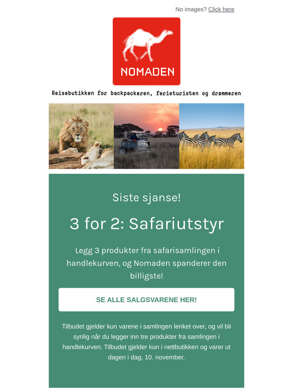 12 timer igjen – sikre deg 3 for 2 på safari-favoritter! 🐘