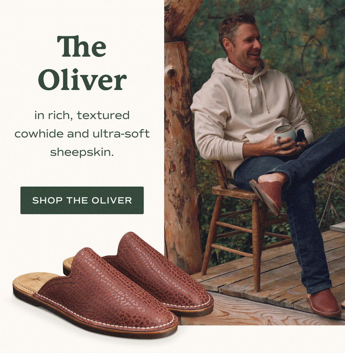 Tecovas The Oliver Mule Slippers, Brown Sheepskin Lined Slip-On, Men\'s 13D Laurentian Chief Men main image 3