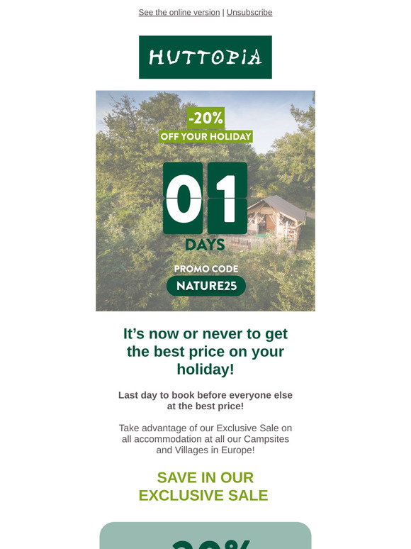 🚨 LAST DAY: Get 20% off your holiday!