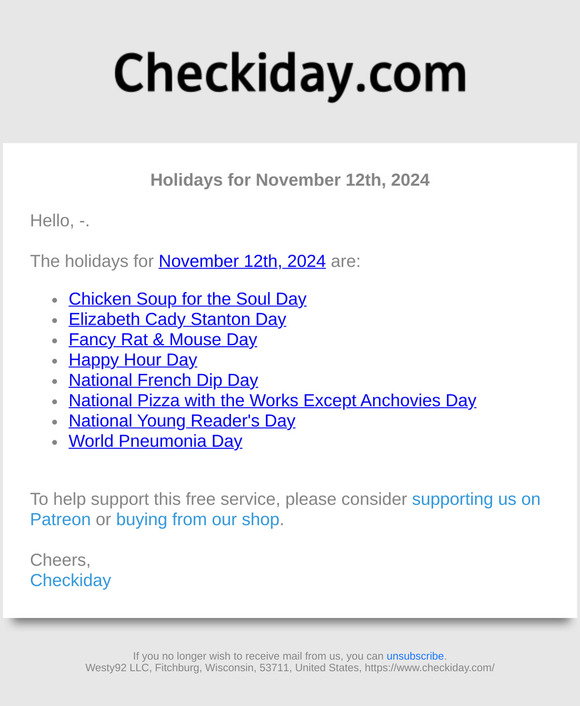 Checkiday: Holidays for November 12th, 2024! 📅🎉 | Milled