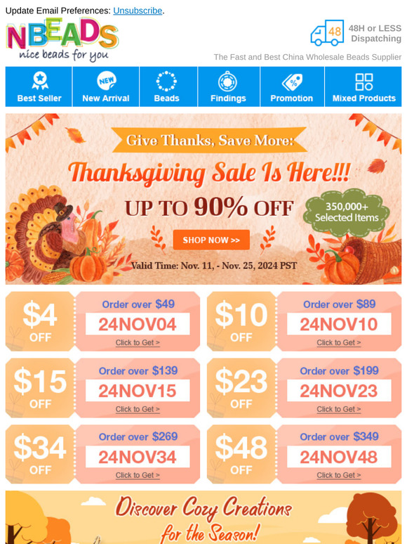 Give Thanks, Save More! UP TO 90% OFF +  Shipping Discount