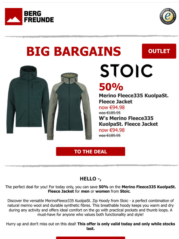 ⏰ Today only: 50% off merino fleece jackets from Stoic