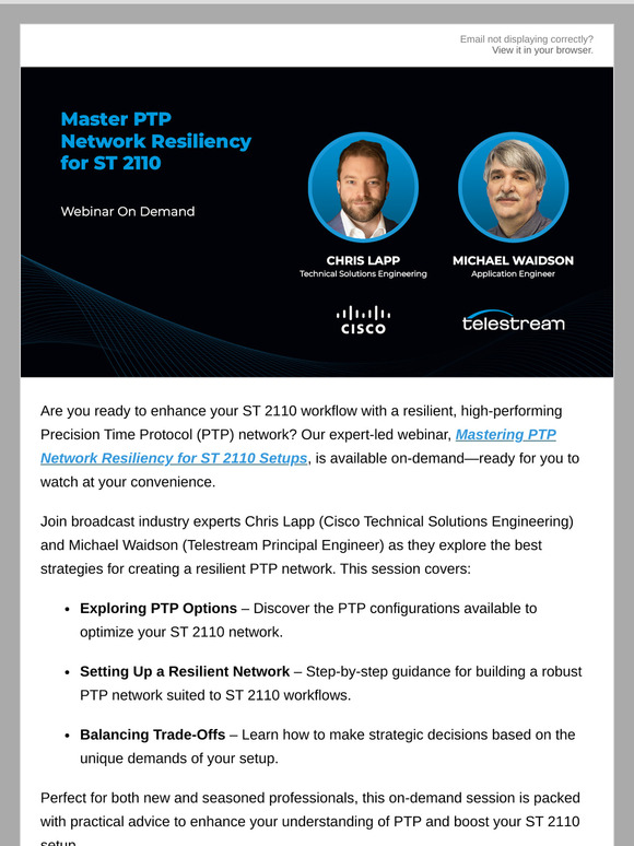 On-Demand Webinar: Master PTP Network Resiliency for ST 2110 Setups
