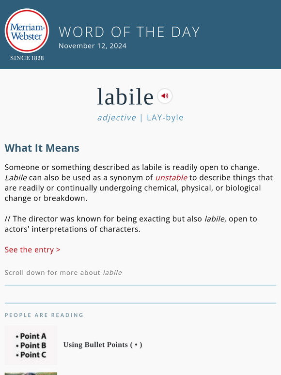 Merriam-Webster: Labile - plus, Using Bullet Points ( • ) | Milled