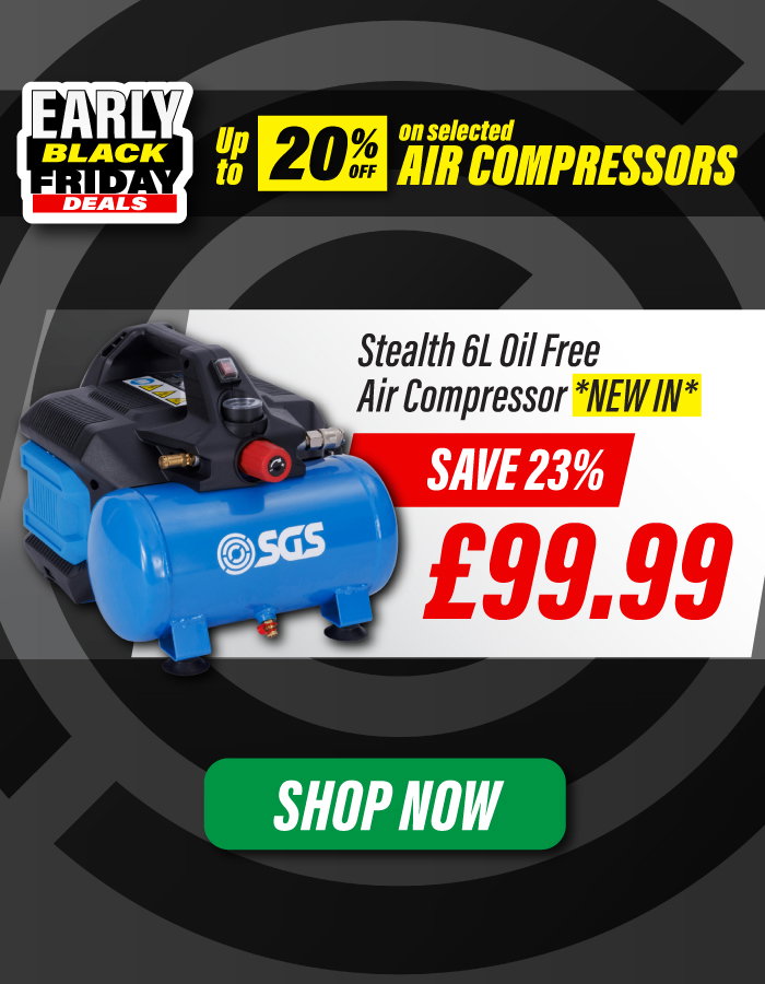 SGS Stealth 6l Oil Free Air Compressor (0.9hp & 3.6CFM)