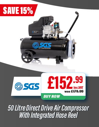 SGS 50 Litre Direct Drive Air Compressor With Integrated Hose Reel