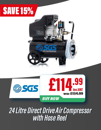 SGS 24 Litre Direct Drive Air Compressor with Hose Reel 9CFM 2.5HP