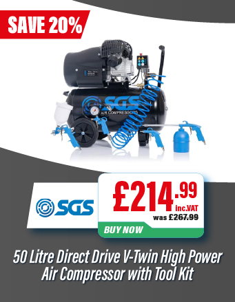 SGS 50 Litre Direct Drive V-Twin High Power Air Compressor with Tool Kit