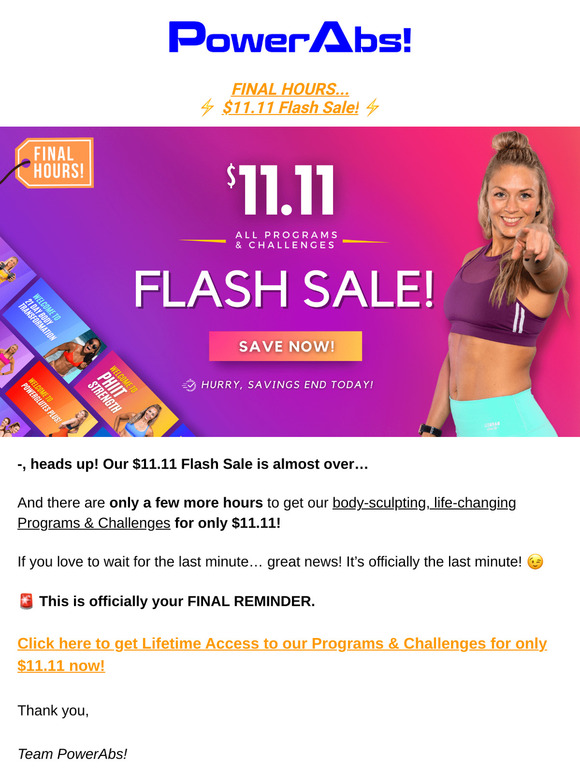 ⏳ FINAL HOURS: $11.11 Flash Sale ends soon!