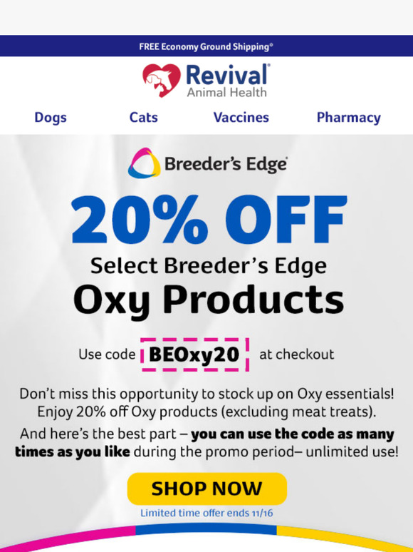⏰Ends Soon- 20% Off Select Breeder’s Edge Oxy Products!