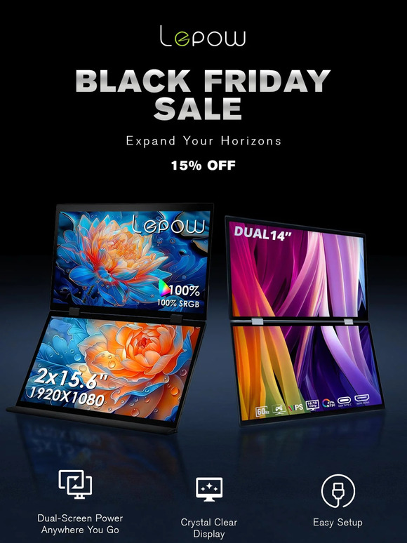 🔥Black Friday is Here! 15% OFF Lepow Portable Dual View Monitors