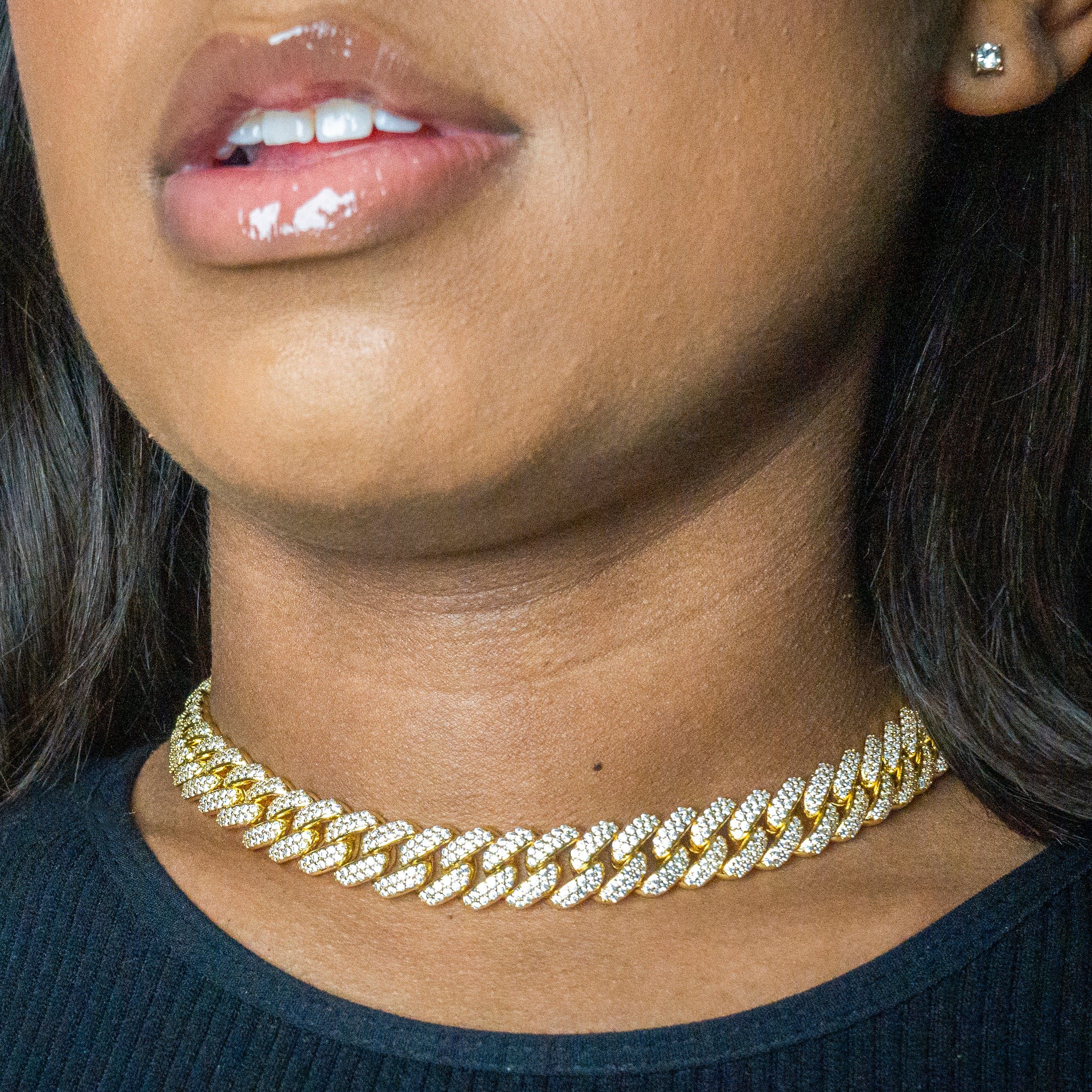 Image of Women's Gold Iced Out Chain Miami Cuban Link